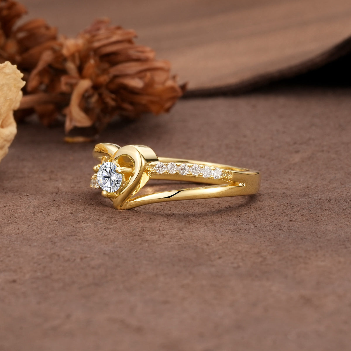 Unique Twisted Heart-Shaped 3-Prong Round Cut Lab Diamond Engagement Ring - Additional view