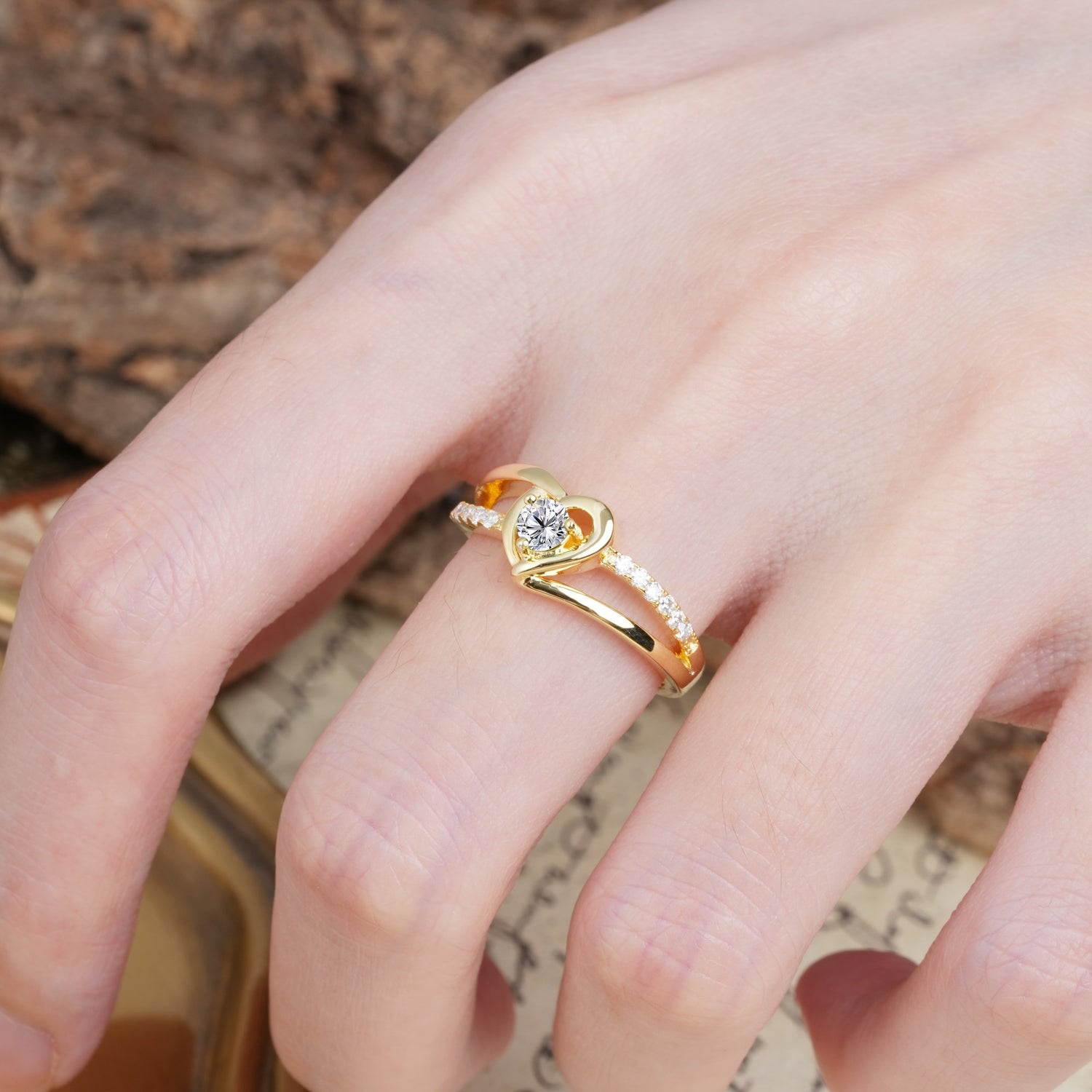 Unique Twisted Heart-Shaped 3-Prong Round Cut Lab Diamond Engagement Ring - Additional view