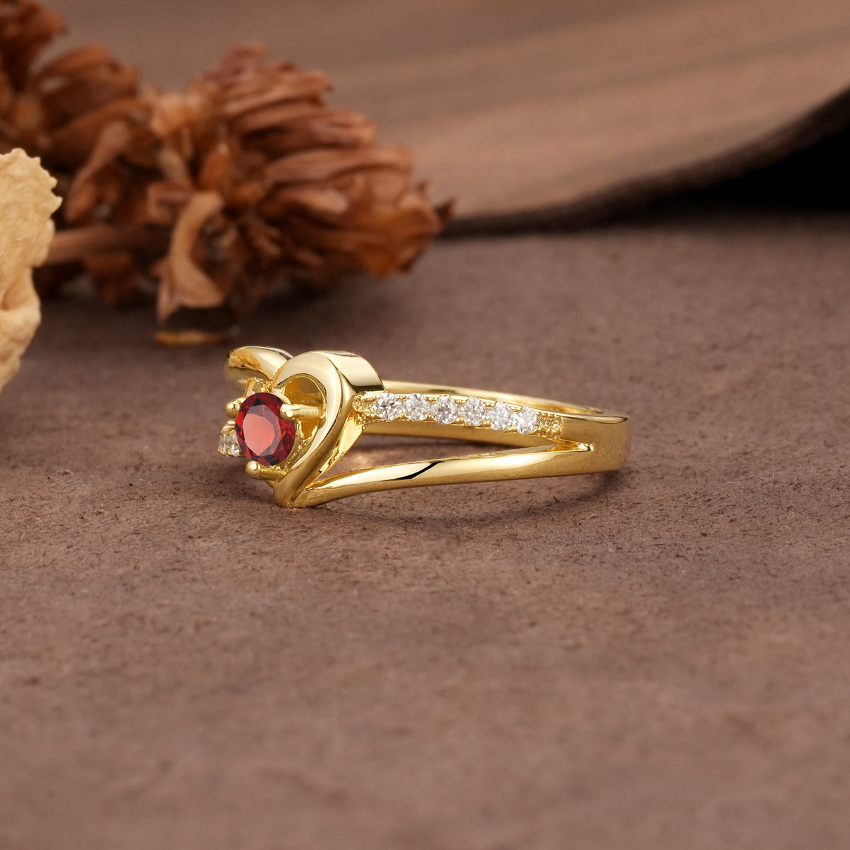 Unique Twisted Heart-Shaped 3-Prong Round Cut Garnet Engagement Ring - Additional view
