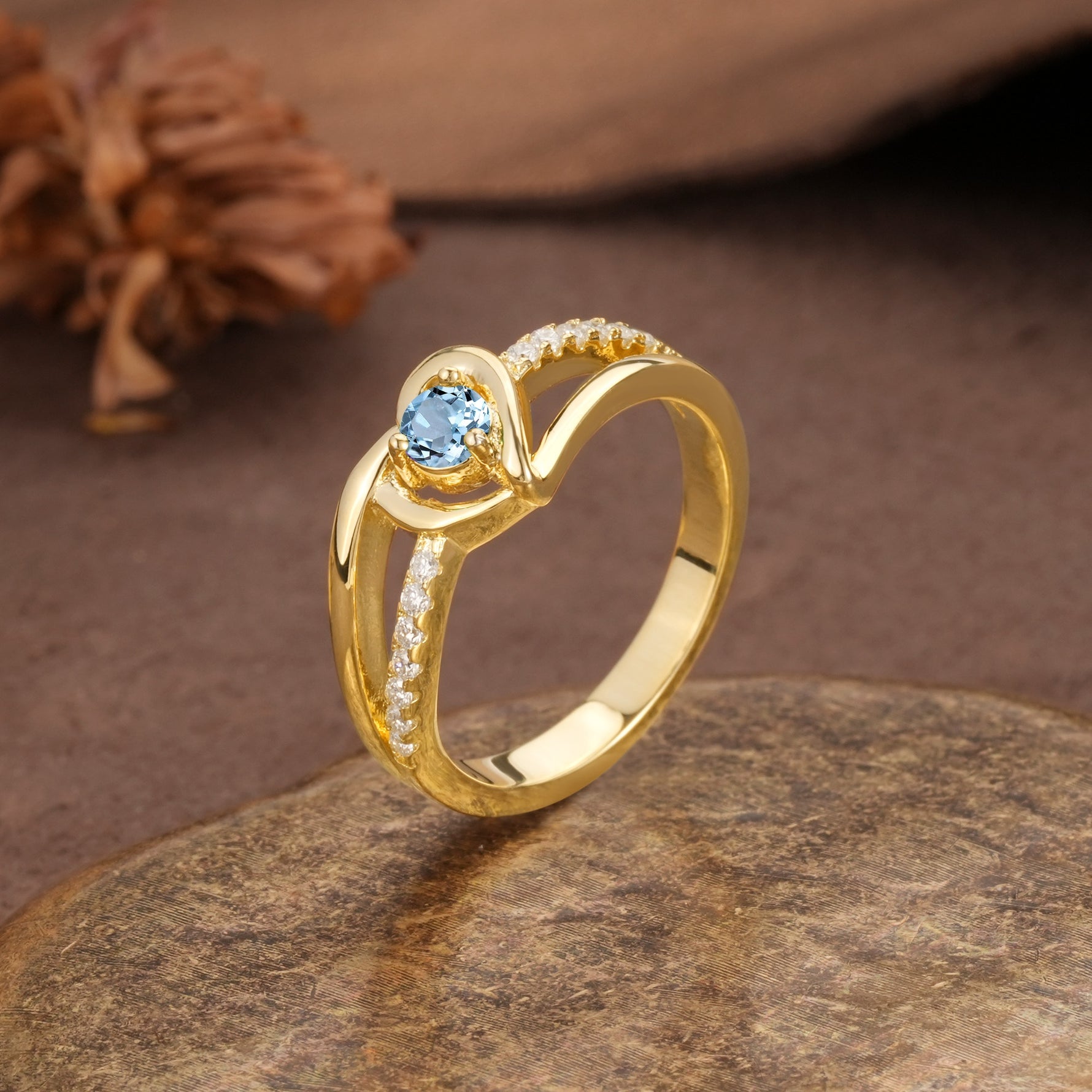 Unique Twisted Heart-Shaped 3-Prong Round Cut Aquamarine Engagement Ring - Additional view