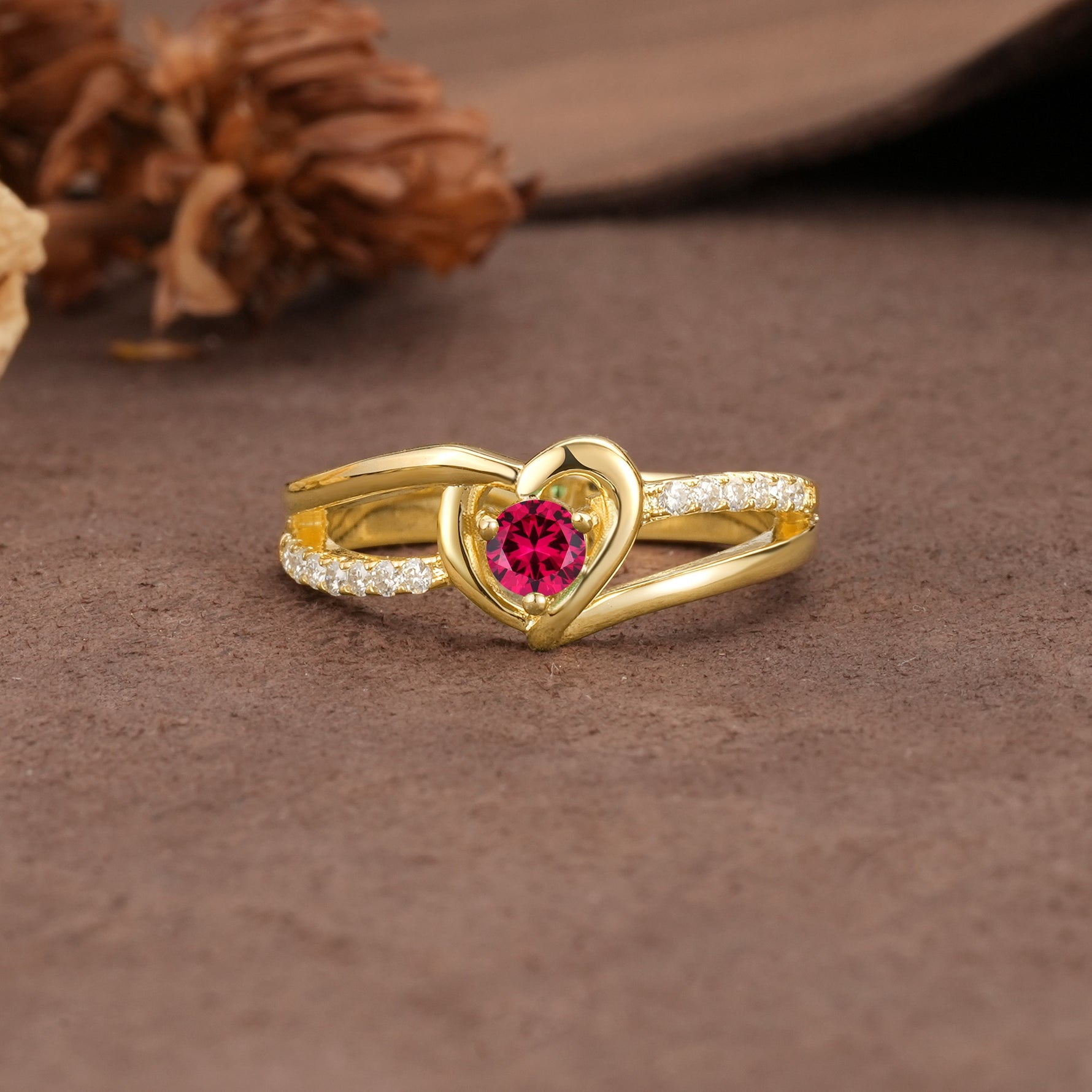 Unique Twisted Heart-Shaped 3-Prong Round Cut Ruby Engagement Ring - Additional view