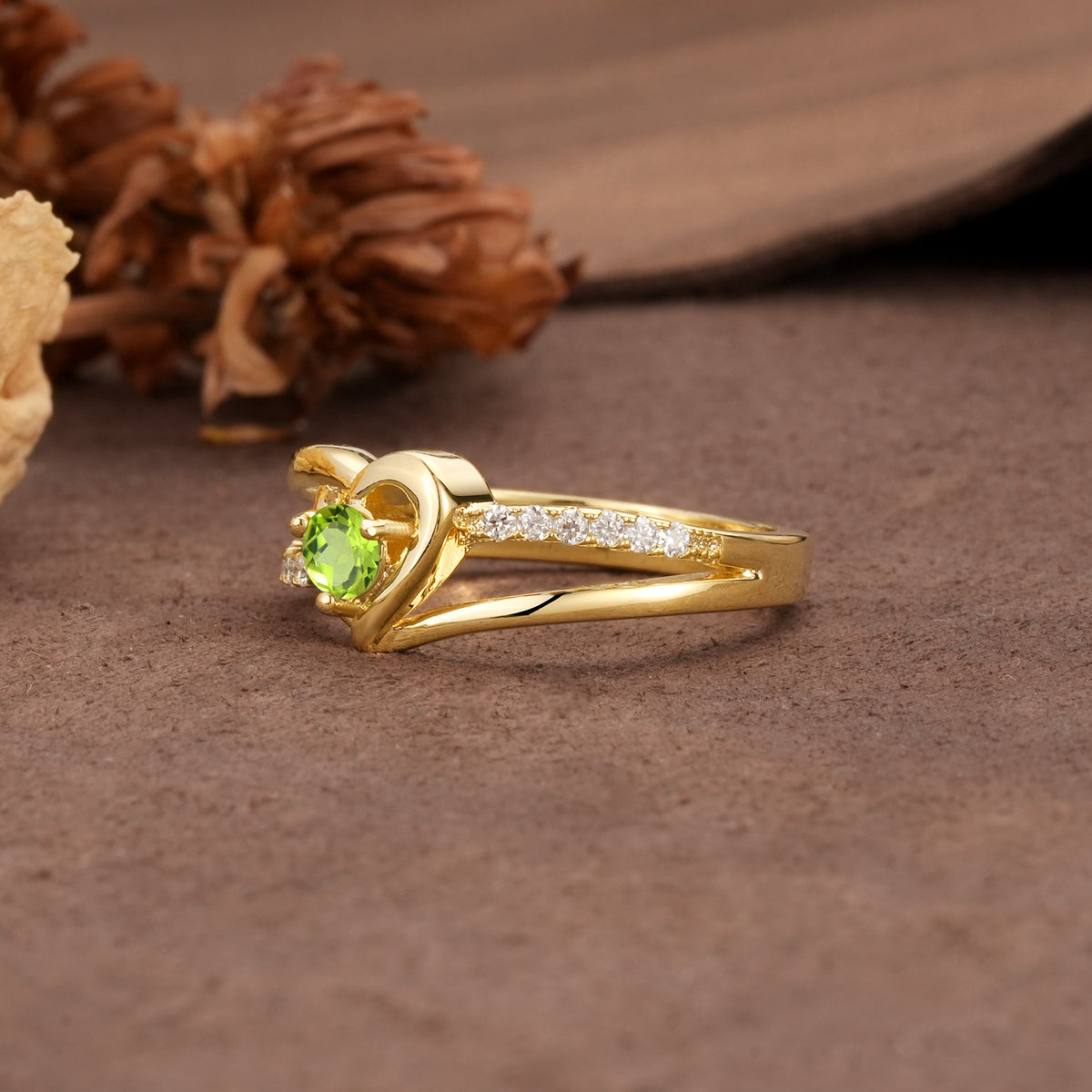 Unique Twisted Heart-Shaped 3-Prong Round Cut Peridot Engagement Ring - Additional view