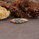 Classic Luxury 4-Prong Princess Cut Black Rutilated Quartz Three Stones Wedding Ring - Additional view
