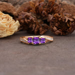 Classic Luxury 4-Prong Princess Cut Amethyst Three Stones Wedding Ring - Additional view