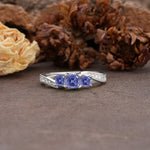 Classic Luxury 4-Prong Princess Cut Tanzanite Three Stones Wedding Ring - Additional view