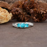 Classic Luxury 4-Prong Princess Cut Turquoise Three Stones Wedding Ring - Additional view