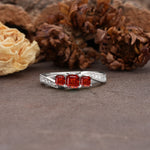 Classic Luxury 4-Prong Princess Cut Garnet Three Stones Wedding Ring - Additional view