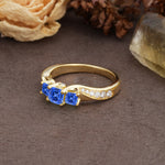 Classic Luxury 4-Prong Princess Cut Sapphire Three Stones Wedding Ring - Additional view