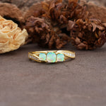 Classic Luxury 4-Prong Princess Cut Fire Opal Three Stones Wedding Ring - Additional view