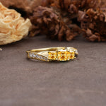 Classic Luxury 4-Prong Princess Cut Citrine Three Stones Wedding Ring - Additional view