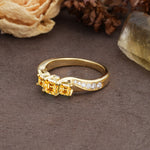 Classic Luxury 4-Prong Princess Cut Citrine Three Stones Wedding Ring - Additional view