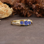 Classic Luxury 4-Prong Princess Cut Tanzanite Three Stones Wedding Ring - Additional view