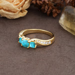 Classic Luxury 4-Prong Princess Cut Turquoise Three Stones Wedding Ring - Additional view