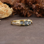 Classic Luxury 4-Prong Princess Cut Black Rutilated Quartz Three Stones Wedding Ring - Additional view