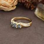 Classic Luxury 4-Prong Princess Cut Black Rutilated Quartz Three Stones Wedding Ring - Additional view