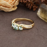 Classic Luxury 4-Prong Princess Cut Moss Agate Three Stones Wedding Ring - Additional view
