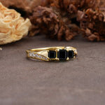 Classic Luxury 4-Prong Princess Cut Black Onyx Three Stones Wedding Ring - Additional view