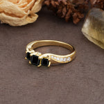 Classic Luxury 4-Prong Princess Cut Black Onyx Three Stones Wedding Ring - Additional view