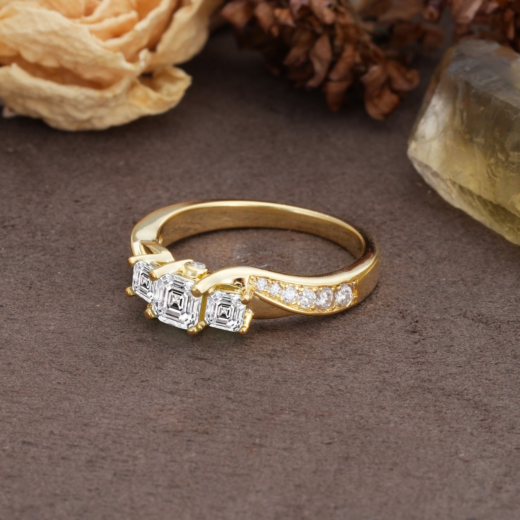 Classic Luxury 4-Prong Princess Cut Lab Diamond Three Stones Wedding Ring - Additional view