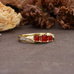 Classic Luxury 4-Prong Princess Cut Garnet Three Stones Wedding Ring - Additional view