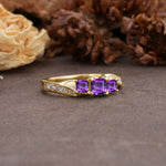 Classic Luxury 4-Prong Princess Cut Amethyst Three Stones Wedding Ring - Additional view