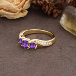 Classic Luxury 4-Prong Princess Cut Amethyst Three Stones Wedding Ring - Additional view