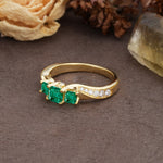 Classic Luxury 4-Prong Princess Cut Emerald Three Stones Wedding Ring - Additional view