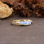 Classic Luxury 4-Prong Princess Cut Moonstone Three Stones Wedding Ring - Additional view