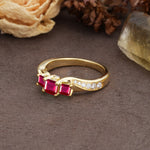 Classic Luxury 4-Prong Princess Cut Ruby Three Stones Wedding Ring - Additional view