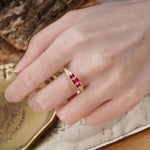 Classic Luxury 4-Prong Princess Cut Ruby Three Stones Wedding Ring - Additional view