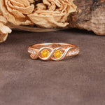 Unique Twisted and Intertwined Double Round Cut Citrine Two-Stone Wedding Ring - Additional view