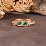 Unique Twisted and Intertwined Double Round Cut Emerald Two-Stone Wedding Ring - Additional view