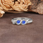 Unique Twisted and Intertwined Double Round Cut Sapphire Two-Stone Wedding Ring - Additional view