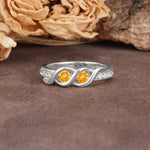 Unique Twisted and Intertwined Double Round Cut Citrine Two-Stone Wedding Ring - Additional view