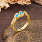 Unique Twisted and Intertwined Double Round Cut Turquoise Two-Stone Wedding Ring - Additional view