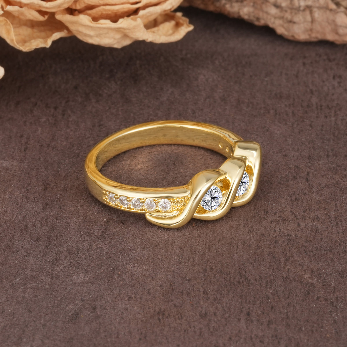 Unique Twisted and Intertwined Double Round Cut Lab Diamond Two-Stone Wedding Ring - Additional view