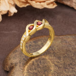 Unique Twisted and Intertwined Double Round Cut Garnet Two-Stone Wedding Ring - Additional view
