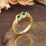 Unique Twisted and Intertwined Double Round Cut Emerald Two-Stone Wedding Ring - Additional view