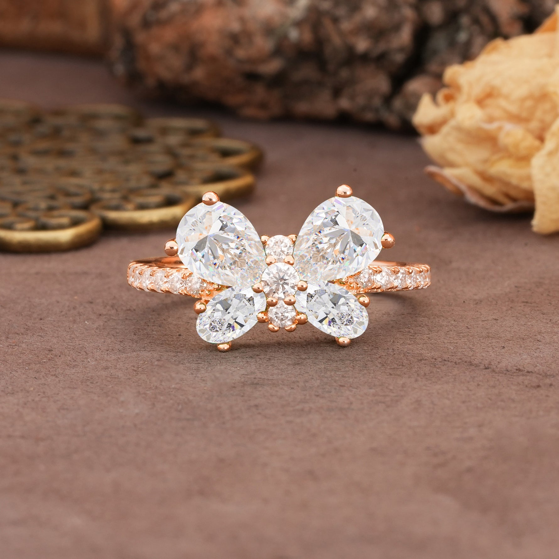 Unique and Luxurious Butterfly-Shaped Pear Cut Moissanite Wedding Ring - Additional view