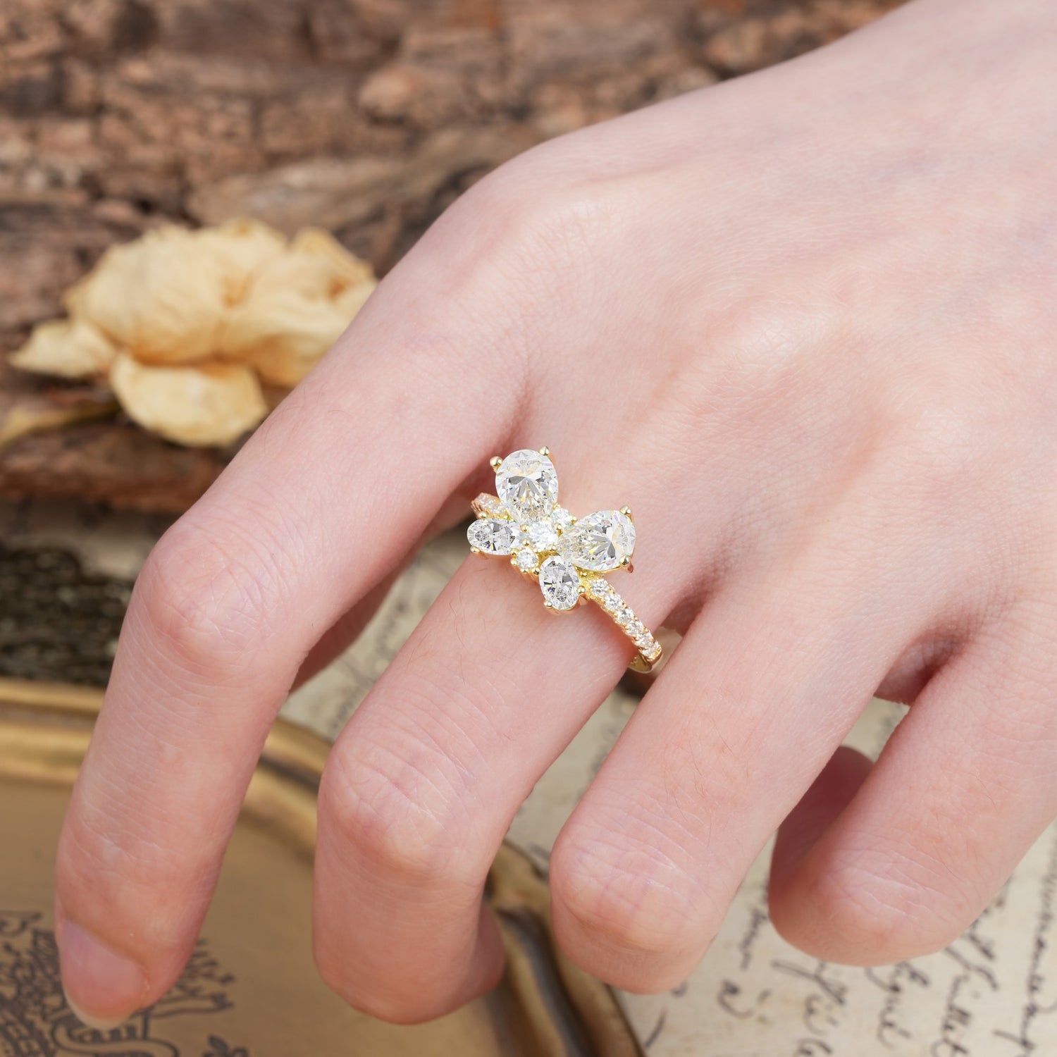 Unique and Luxurious Butterfly-Shaped Pear Cut Moissanite Wedding Ring - Additional view