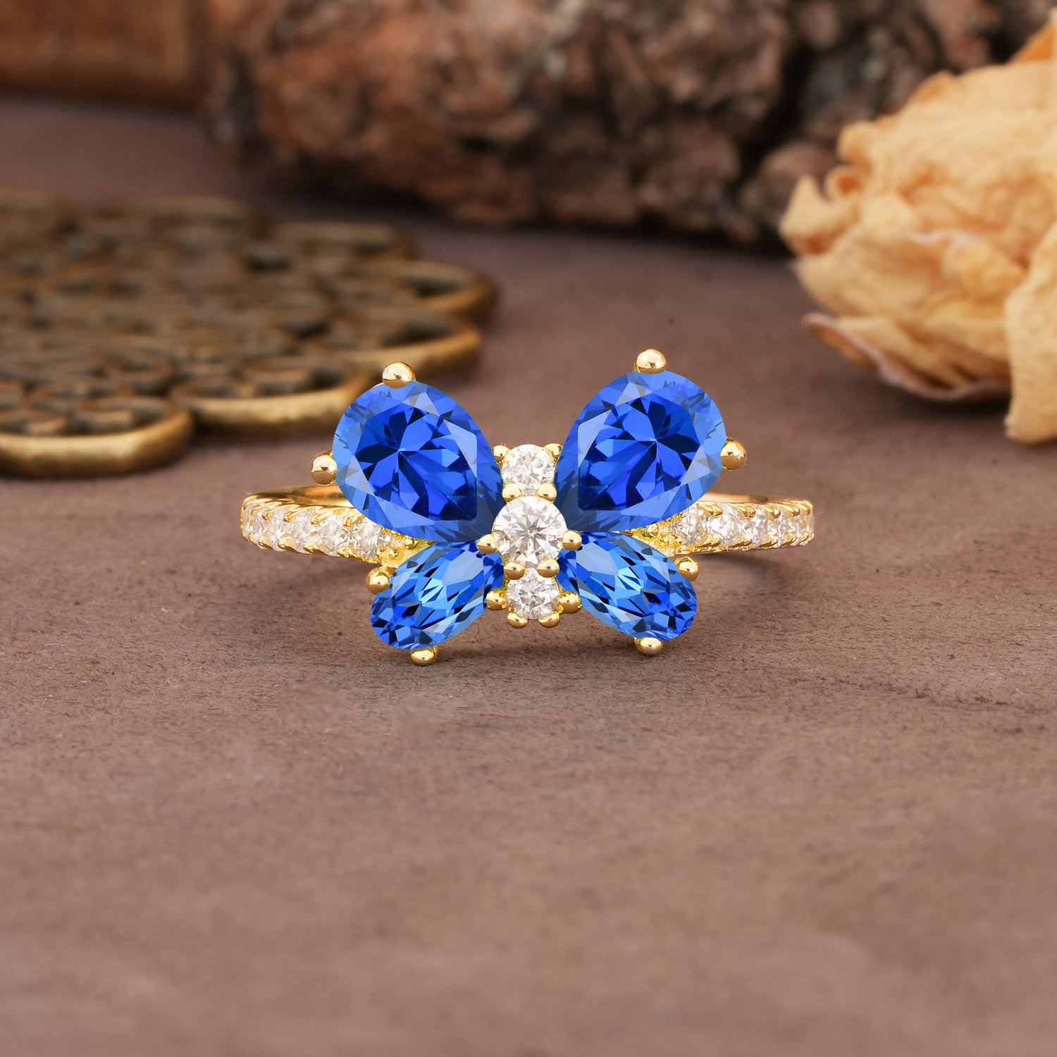 Unique and Luxurious Butterfly-Shaped Pear Cut Sapphire Wedding Ring