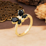 Unique and Luxurious Butterfly-Shaped Pear Cut Black Onyx Wedding Ring - Additional view