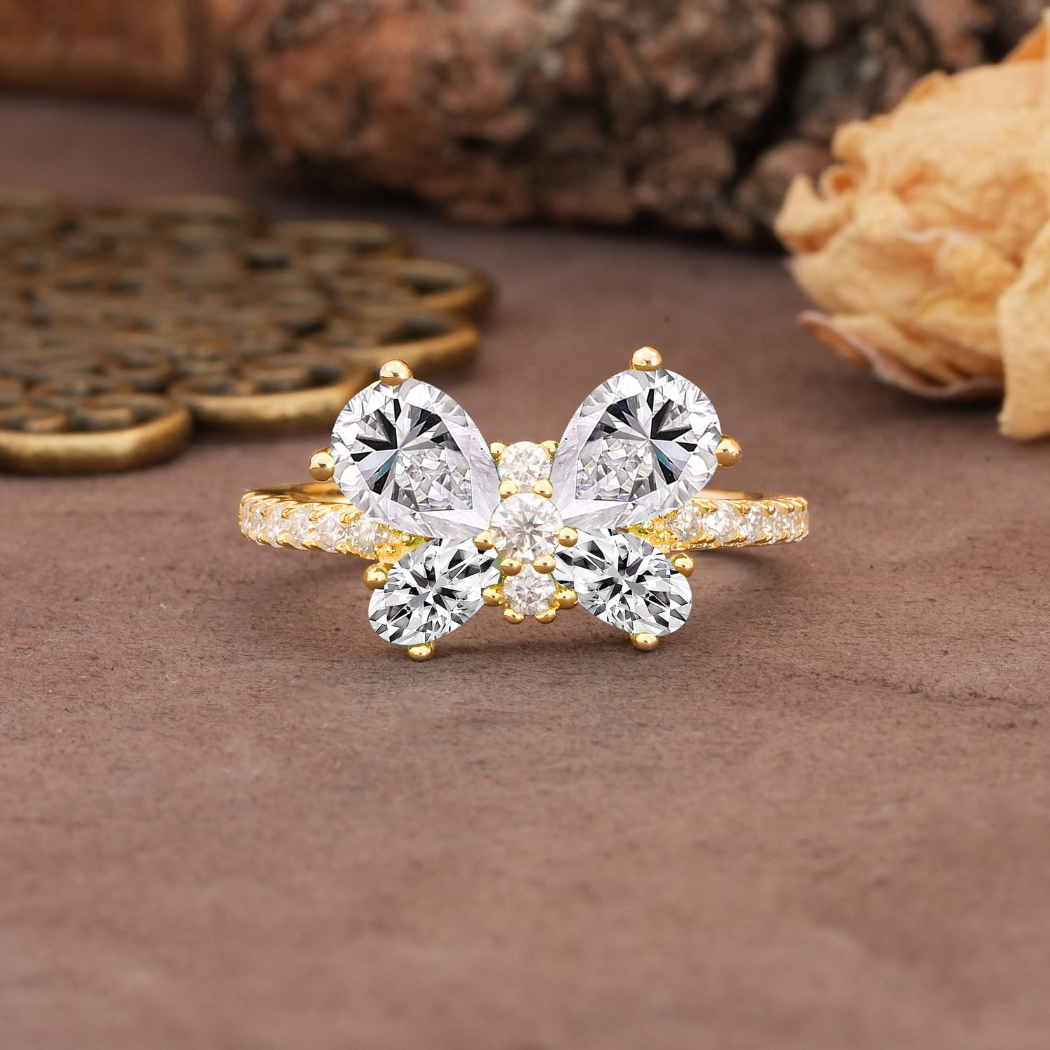 Unique and Luxurious Butterfly-Shaped Pear Cut Lab Diamond Wedding Ring