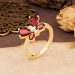 Unique and Luxurious Butterfly-Shaped Pear Cut Garnet Wedding Ring - Additional view