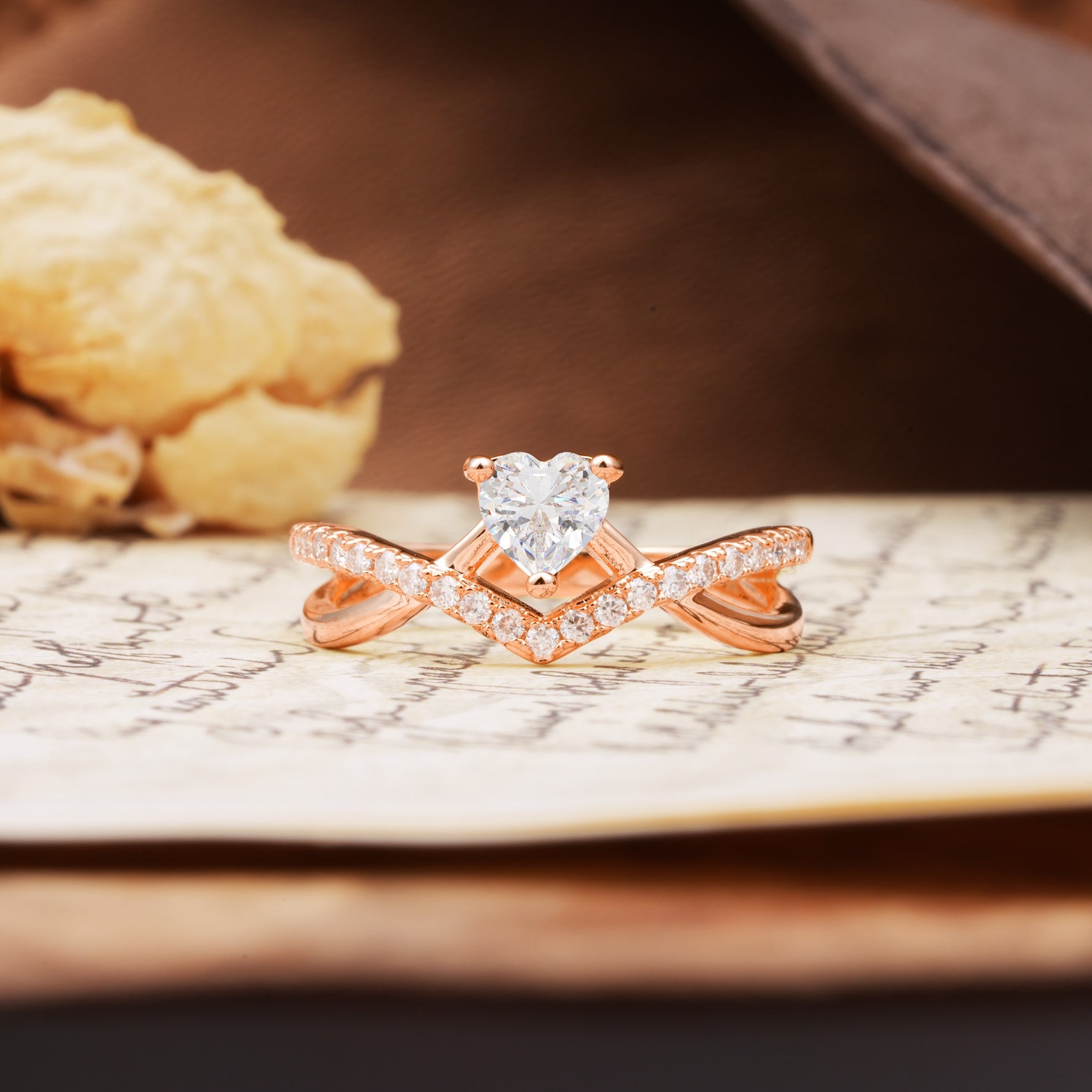 Unique Luxurious 3-Prong Heart-Cut Moissanite Engagement Ring - Additional view