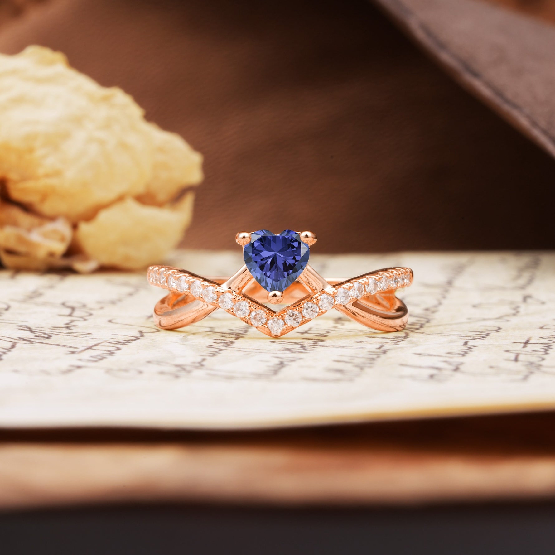 Unique Luxurious 3-Prong Heart-Cut Tanzanite Engagement Ring - Additional view