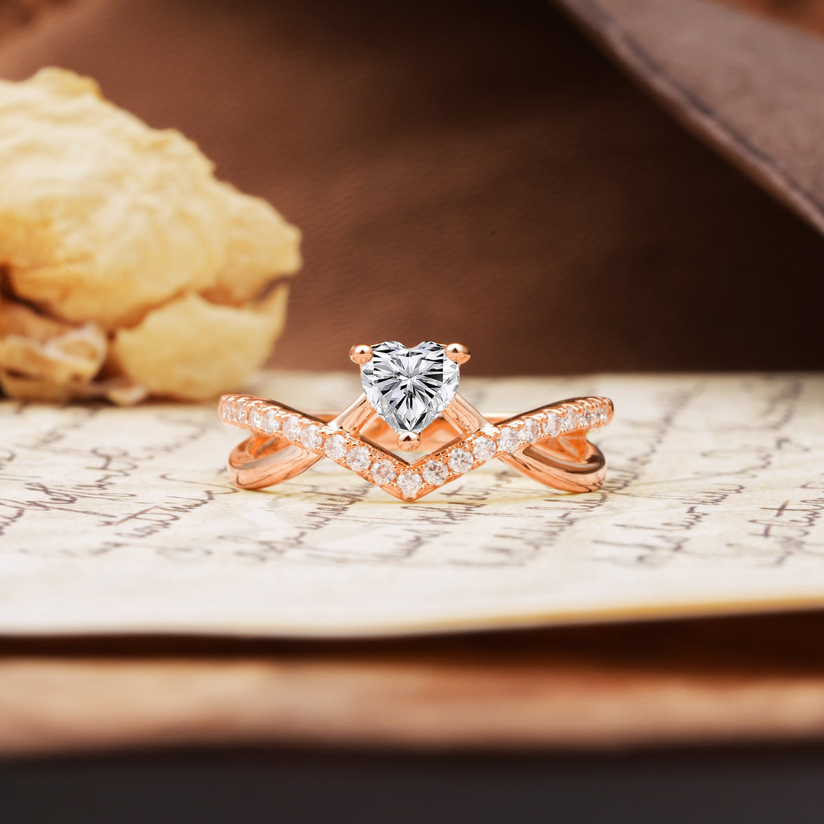 Unique Luxurious 3-Prong Heart-Cut Lab Diamond Engagement Ring - Additional view