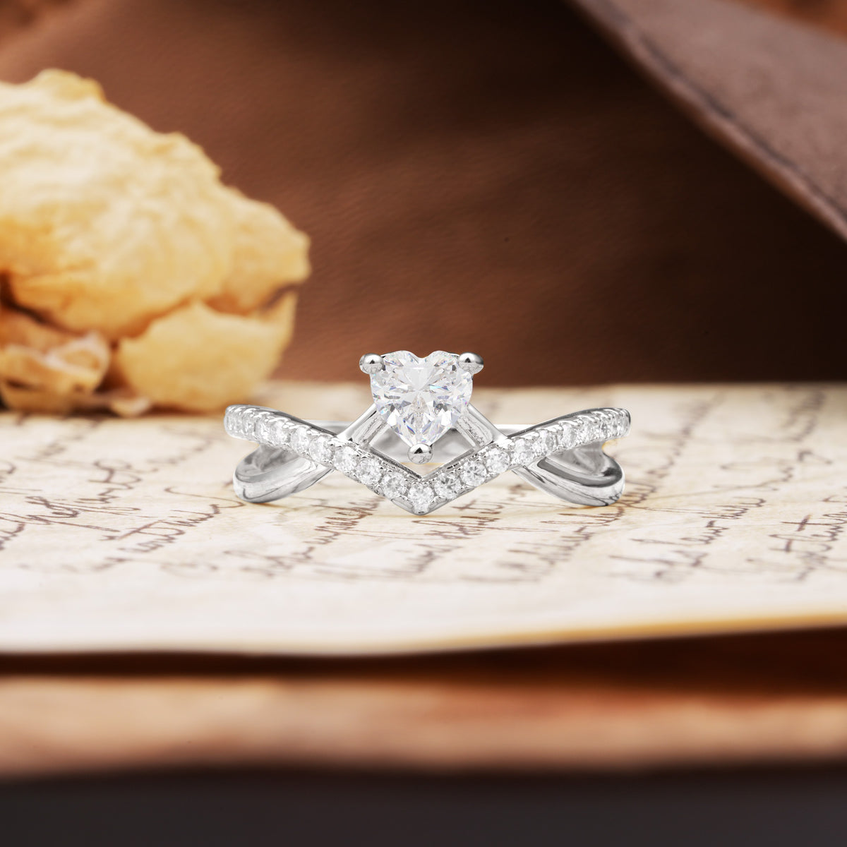 Unique Luxurious 3-Prong Heart-Cut Moissanite Engagement Ring - Additional view