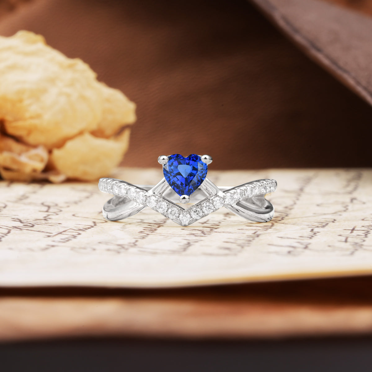 Unique Luxurious 3-Prong Heart-Cut Sapphire Engagement Ring - Additional view