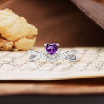 Unique Luxurious 3-Prong Heart-Cut Amethyst Engagement Ring - Additional view